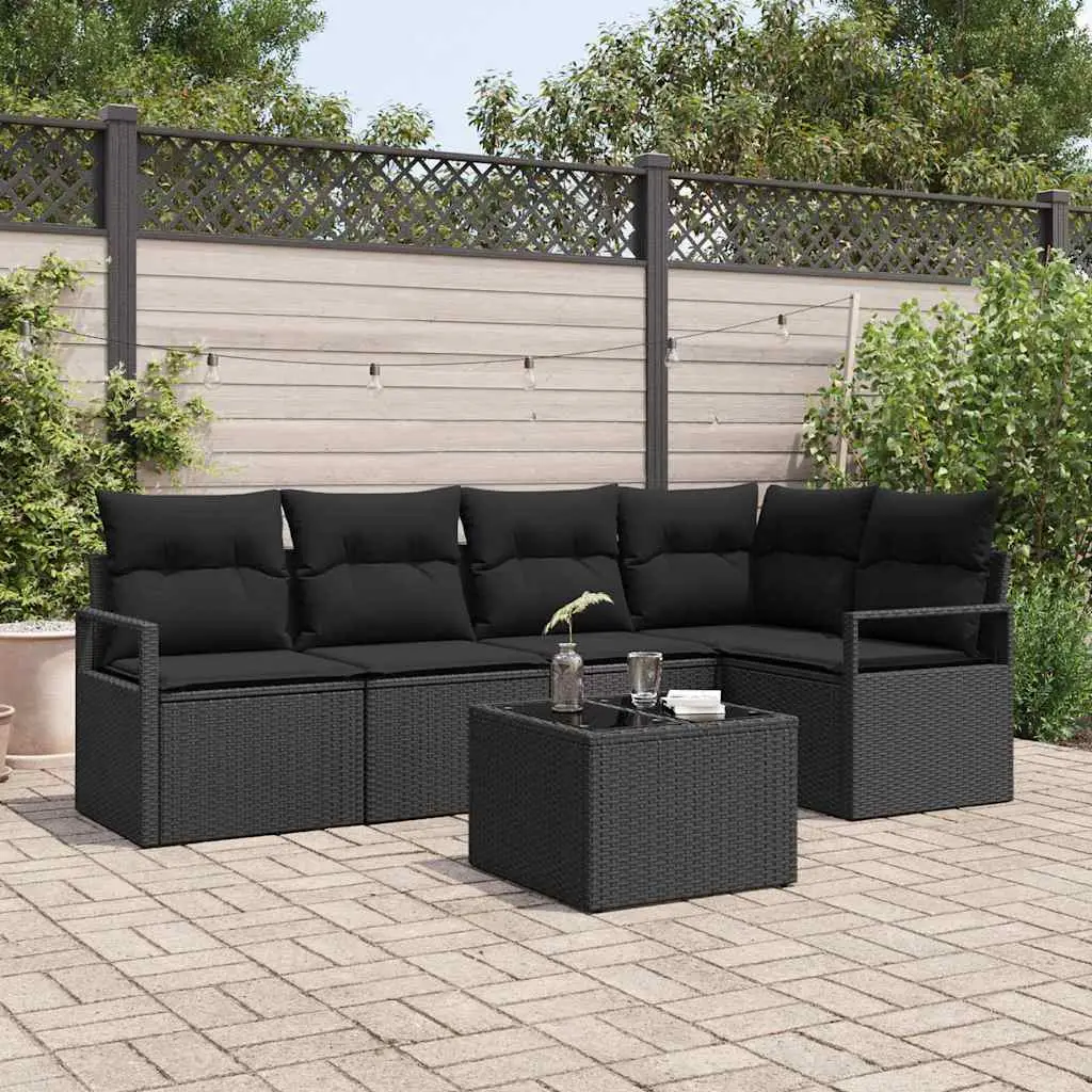 Ensemble de Canapés avec coussin 6 pcs Noir polyrotin vidaXL 3346393