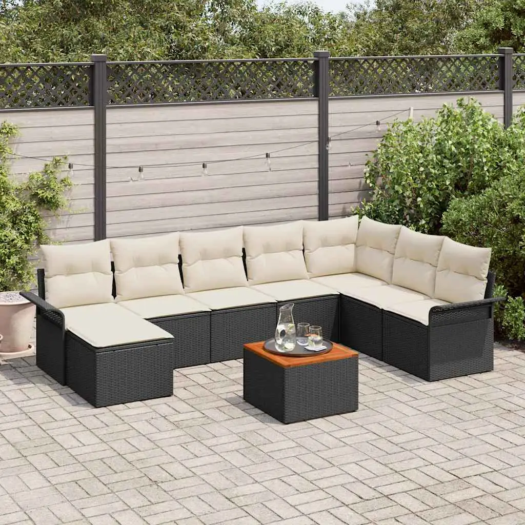 Ensemble de canapé de jardin avec coussin 9 pcs Noir polyrotin vidaXL 3347362