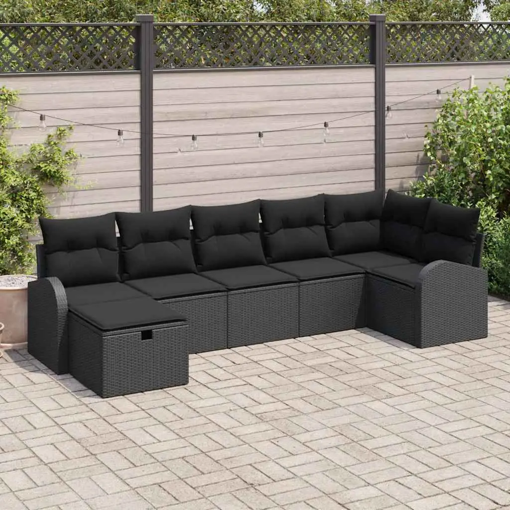 Ensemble de Canapés avec coussin 7 pcs Noir polyrotin vidaXL 3359102