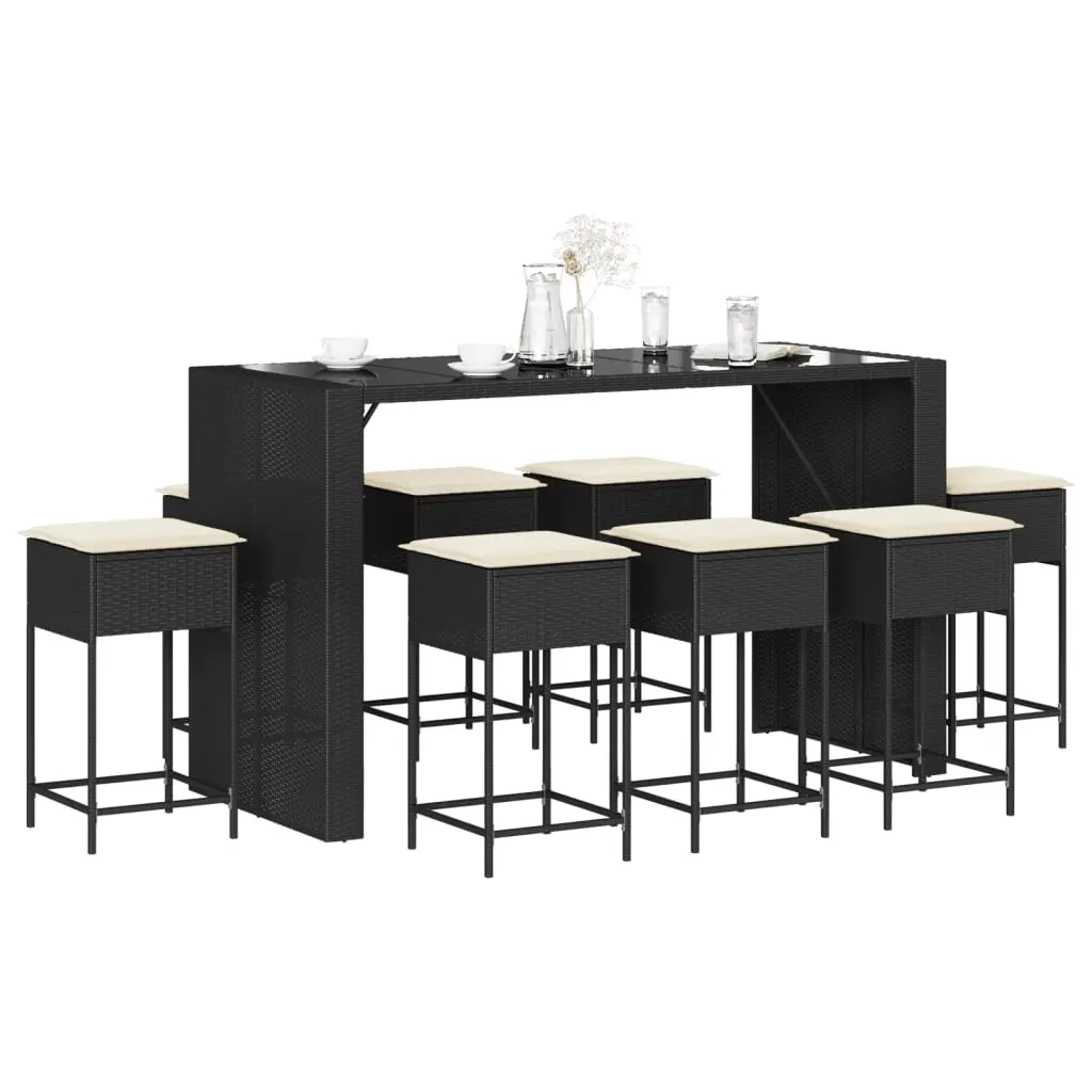 Ensemble de bar de jardin 9 pcs avec coussins noir poly rotin vidaXL 3261513
