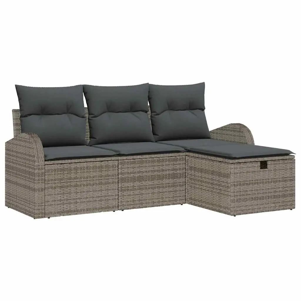 Ensemble de Canapés avec coussin 4 pcs | Canapé D’extérieur | Sofa De Jardin Gris polyrotin Maison Chic