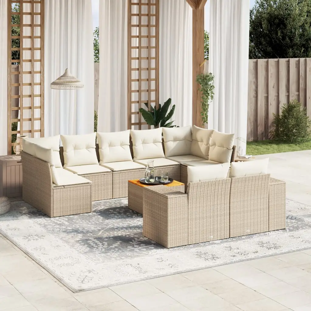 Ensemble canapé de jardin 10 places résine tressée modulable confortable Beige coussins Blanc crème – ComfortXL Outdoor Living