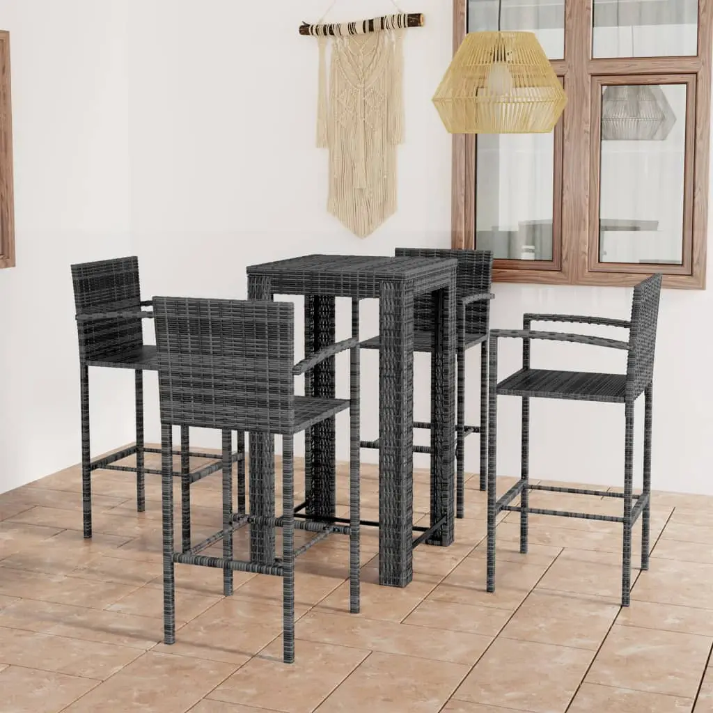 Ensemble de bar d’extérieur 5 pcs accoudoir Résine tressée Gris vidaXL 3064809