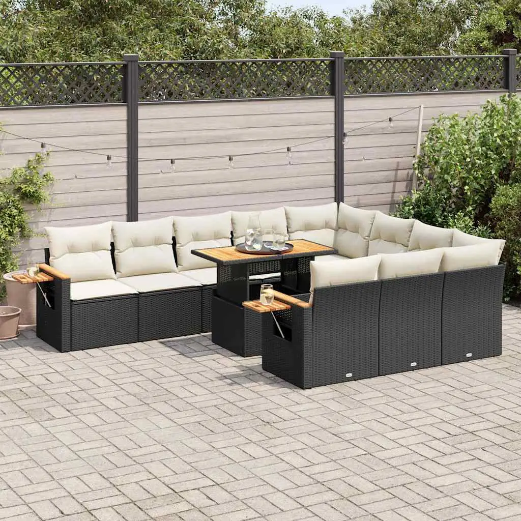 Ensemble de Jardin XXL 11 pcs Poly Rotin et Acacia Modulable Coffre de Rangement Terrasse Noir et Blanc – ComfortXL Outdoor Living