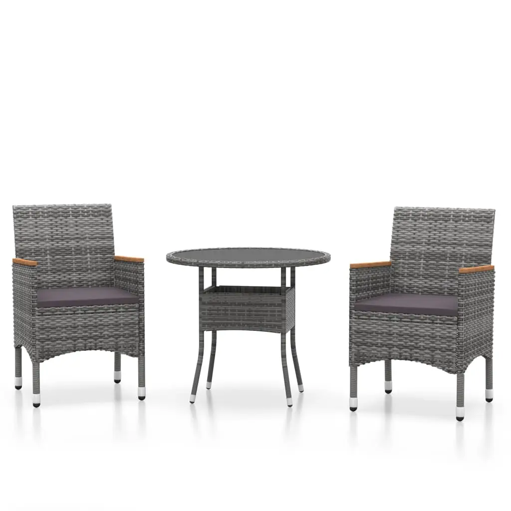 Ensemble de 3 pcs table de jardin avec chaises – mobilier de jardin Résine tressée Gris-JU2461