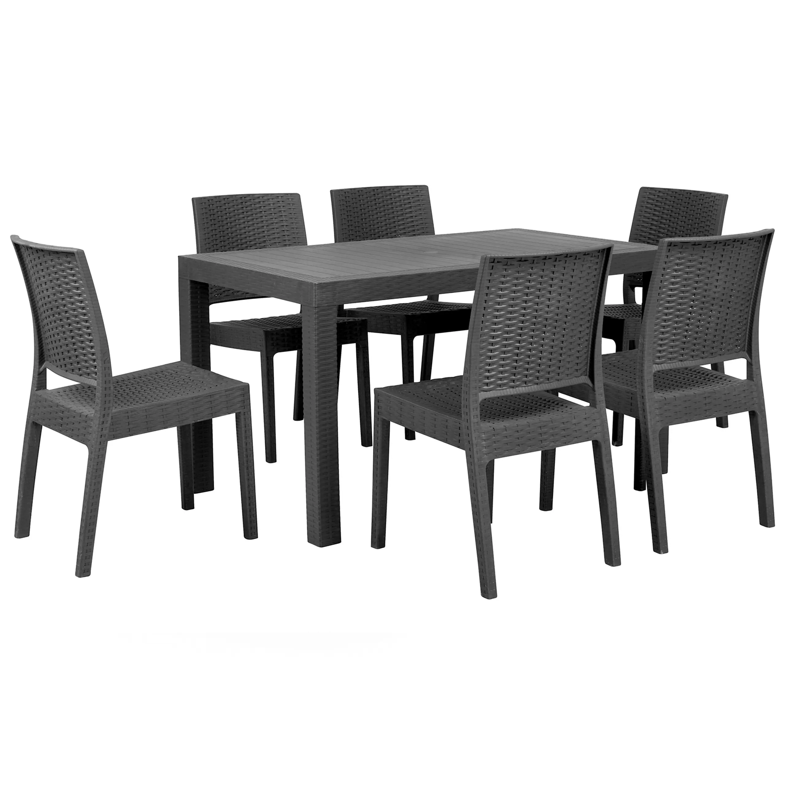 Ensemble de Jardin ou Terrasse Table 80 x 140 cm et 6 Chaises en Rotin Gris Résistant et Durable au Style Traditionnel et Intemporel Beliani