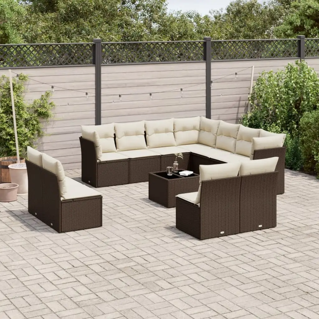 Ensemble canapé modulable 11 places en résine tressée pour jardin terrasse extérieur Marron – ComfortXL Outdoor Living
