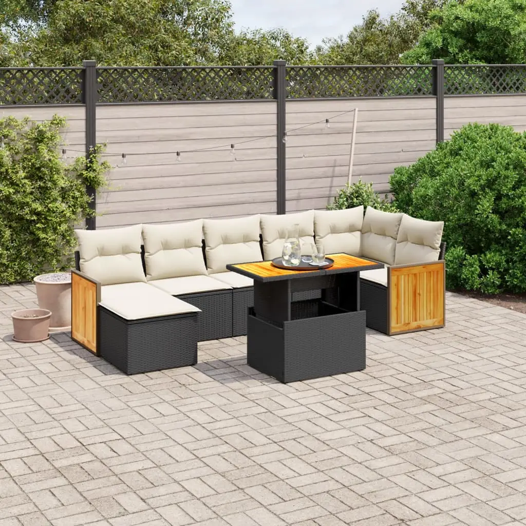 Ensemble de jardin 7 places en résine tressée avec table relevable et pouf Noir – ComfortXL Outdoor Living