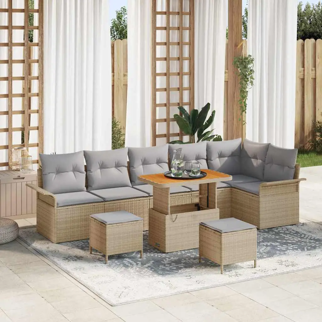 Ensemble canapés de jardin 9 pcs en polyrotin pour 8 personnes terrasse Beige – ComfortXL Outdoor Living