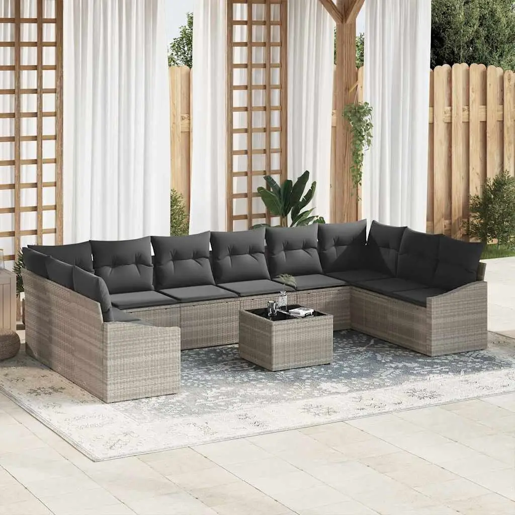 Ensemble de Canapés avec coussin 11 pcs Gris clair polyrotin vidaXL 3346912