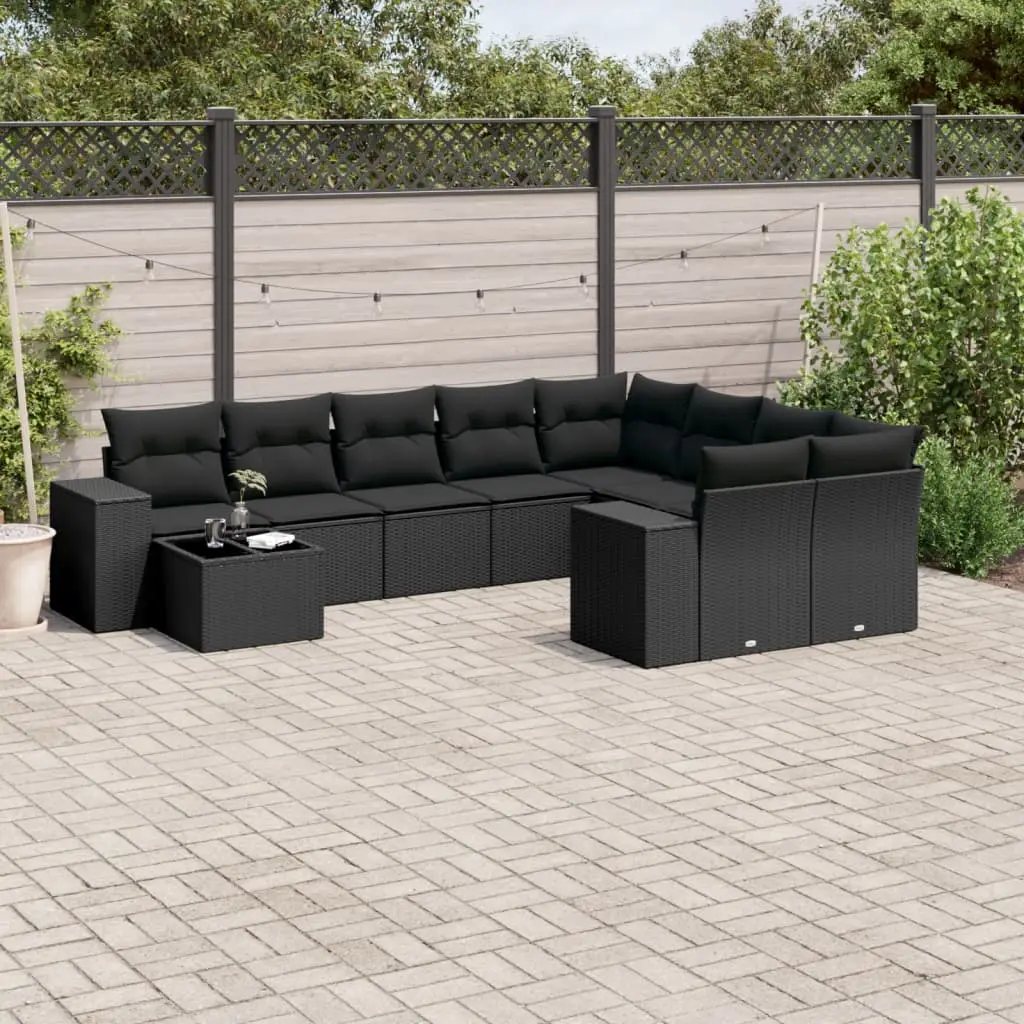 Ensemble de Jardin Modulable 10 pcs Résine Tressée avec Coffres de Rangement Extérieur Noir – ComfortXL Outdoor Living