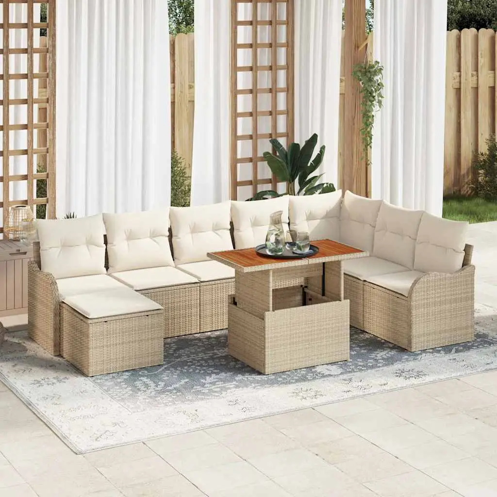 Ensemble de jardin 9 pièces Poly rotin modulable avec rangement Beige – ComfortXL Outdoor Living