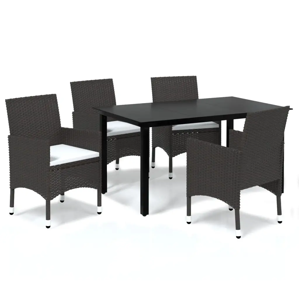 Ensemble de 5 pcs table de jardin et chaises avec coussins – mobilier de jardin Poly rotin Marron-JU2596