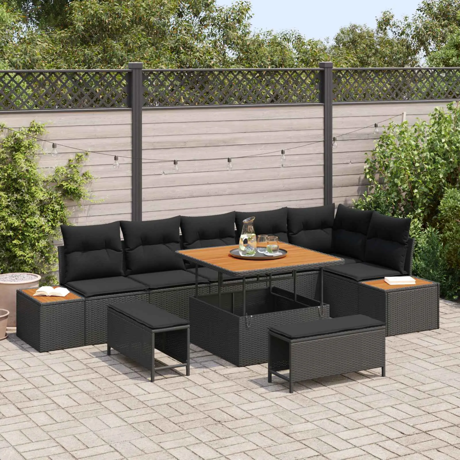 Ensemble de canapé de jardin avec coussin 9 pcs Noir Poly rotin vidaXL 3364874
