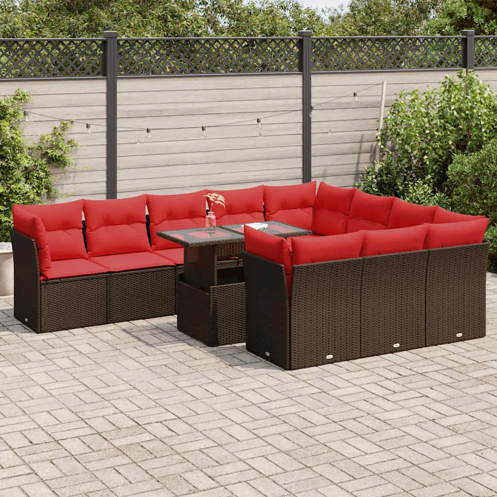 Ensemble Canapé Modulable 11 Places Résine Tressée Marron avec Rangement pour Grande Terrasse – ComfortXL Outdoor Living