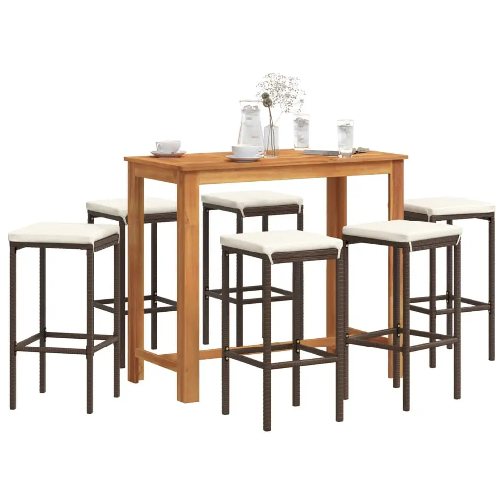 Ensemble de bar de jardin 7 pcs marron bois massif acacia rotin vidaXL 3295285