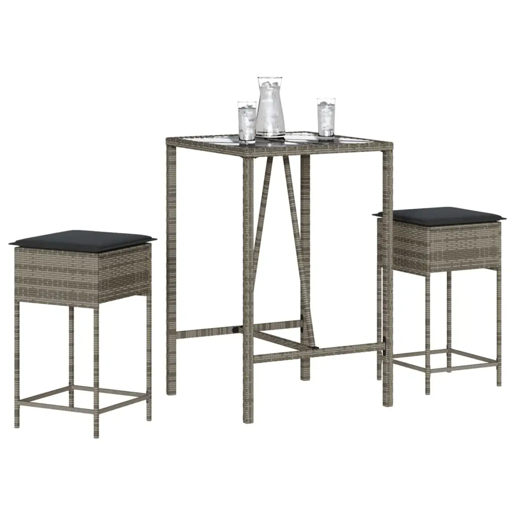 Ensemble de bar de jardin 3 pcs et coussins gris résine tressée vidaXL 3261462