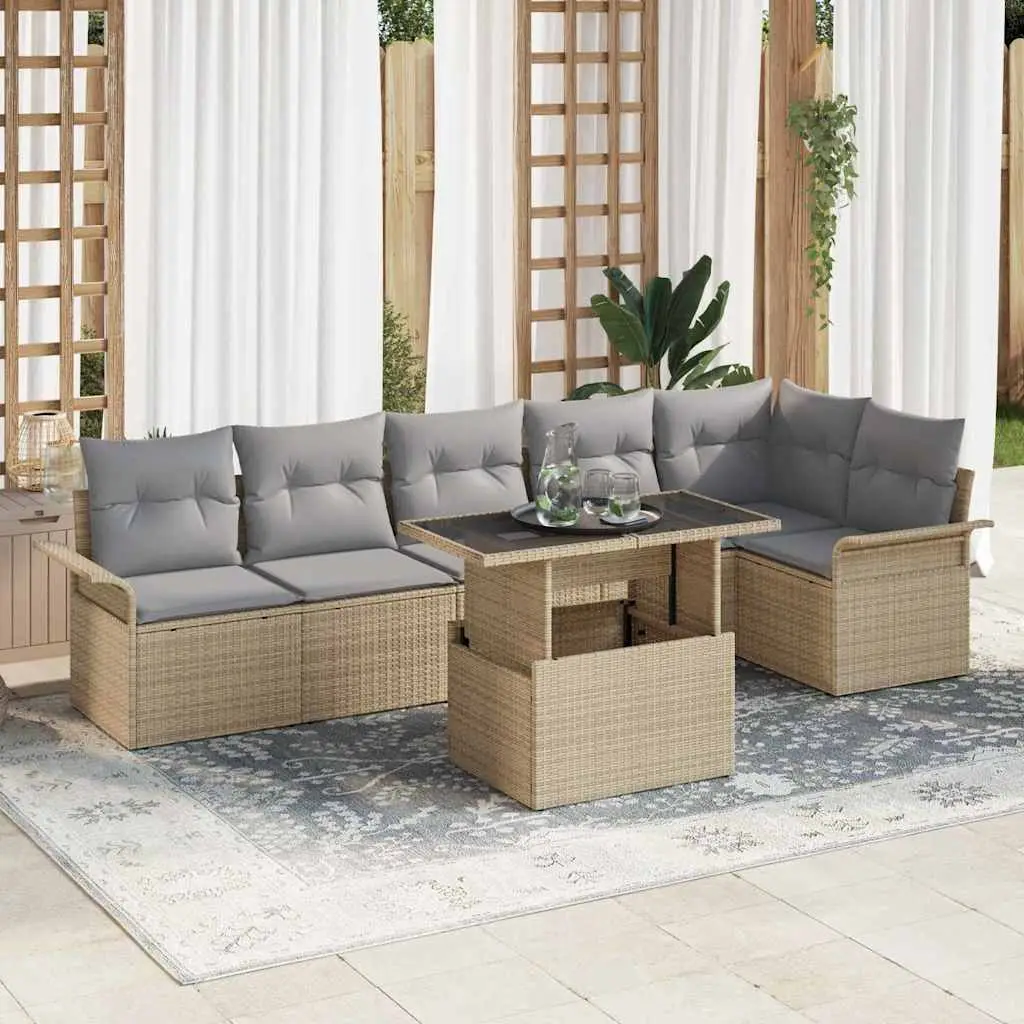 Ensemble canapé extérieur 7 pièces en résine tressée pour 6 personnes Beige – ComfortXL Outdoor Living