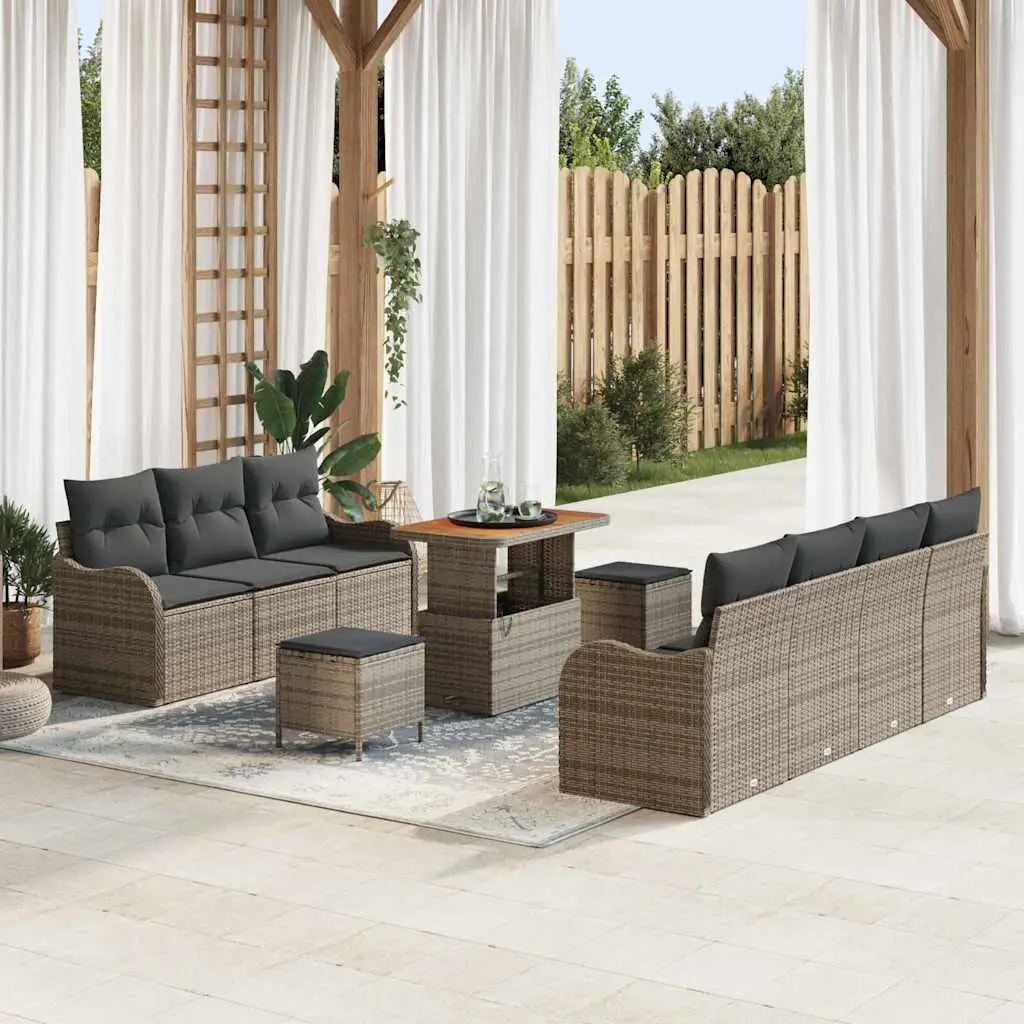 Ensemble canapé de jardin 9 places polyrotin et bois modulable Gris – ComfortXL Outdoor Living