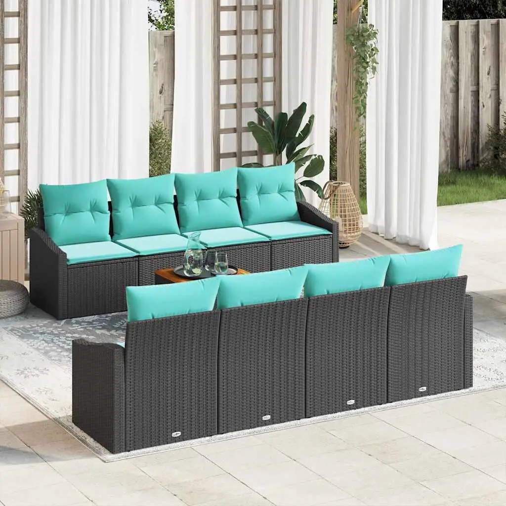 Ensemble de canapé de jardin avec coussin 9 pcs Noir polyrotin vidaXL 3347809