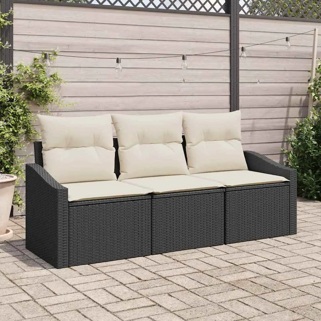 Ensemble de Canapés avec coussin 3 pcs Noir polyrotin vidaXL 3346577