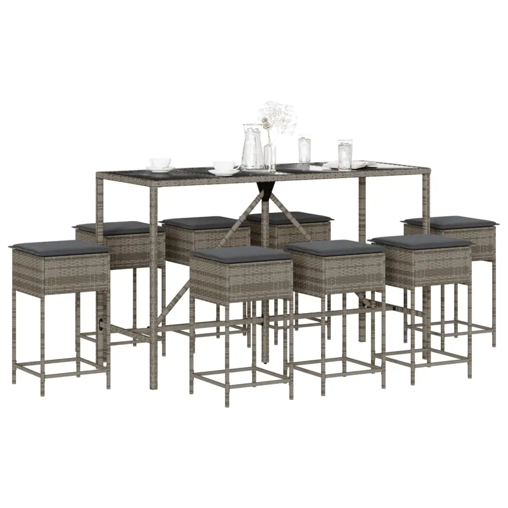 Ensemble de bar de jardin 9 pcs avec coussins gris poly rotin vidaXL 3261475