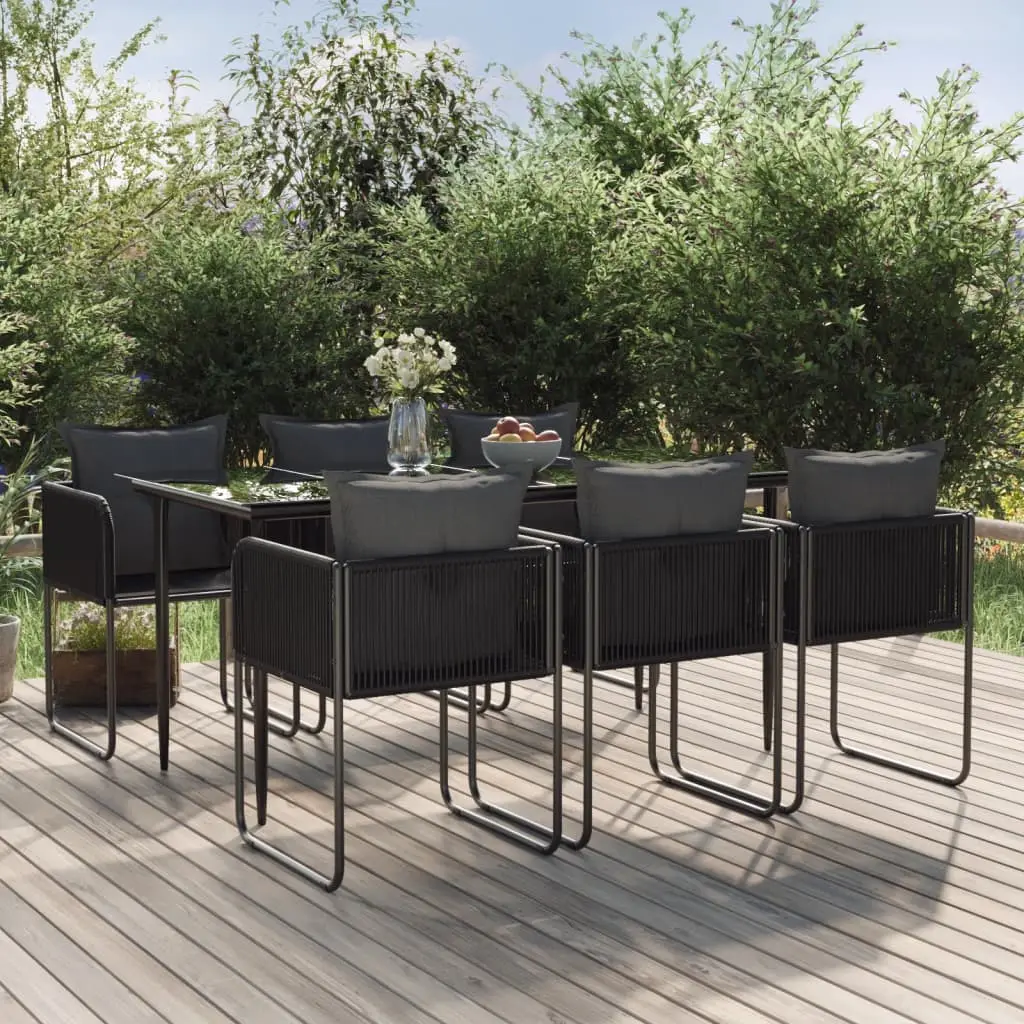 Ensemble de Repas 7pcs Résine Tressée pour Jardin Table Verre Noir – ComfortXL Outdoor Living