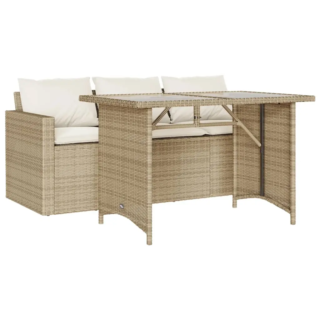 Ensemble de 2 pcs table de jardin et chaises avec coussins – mobilier de jardin beige poly rotin-JU2716