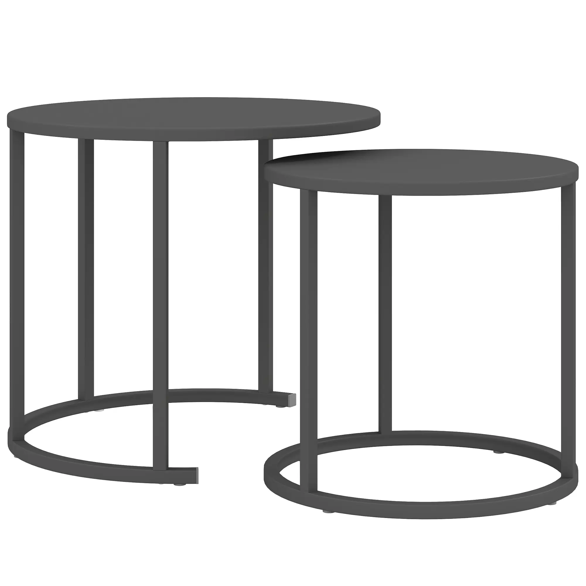 Ensemble de 2 tables d’appoint rondes empilables en acier, peu encombrantes et résistantes aux intempéries, gris foncé
