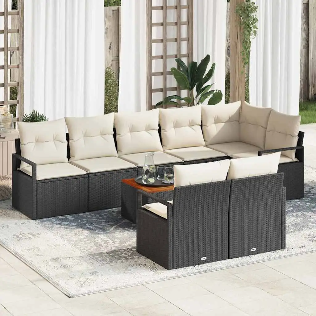 Ensemble de canapé de jardin avec coussin 9 pcs Noir polyrotin vidaXL 3347719