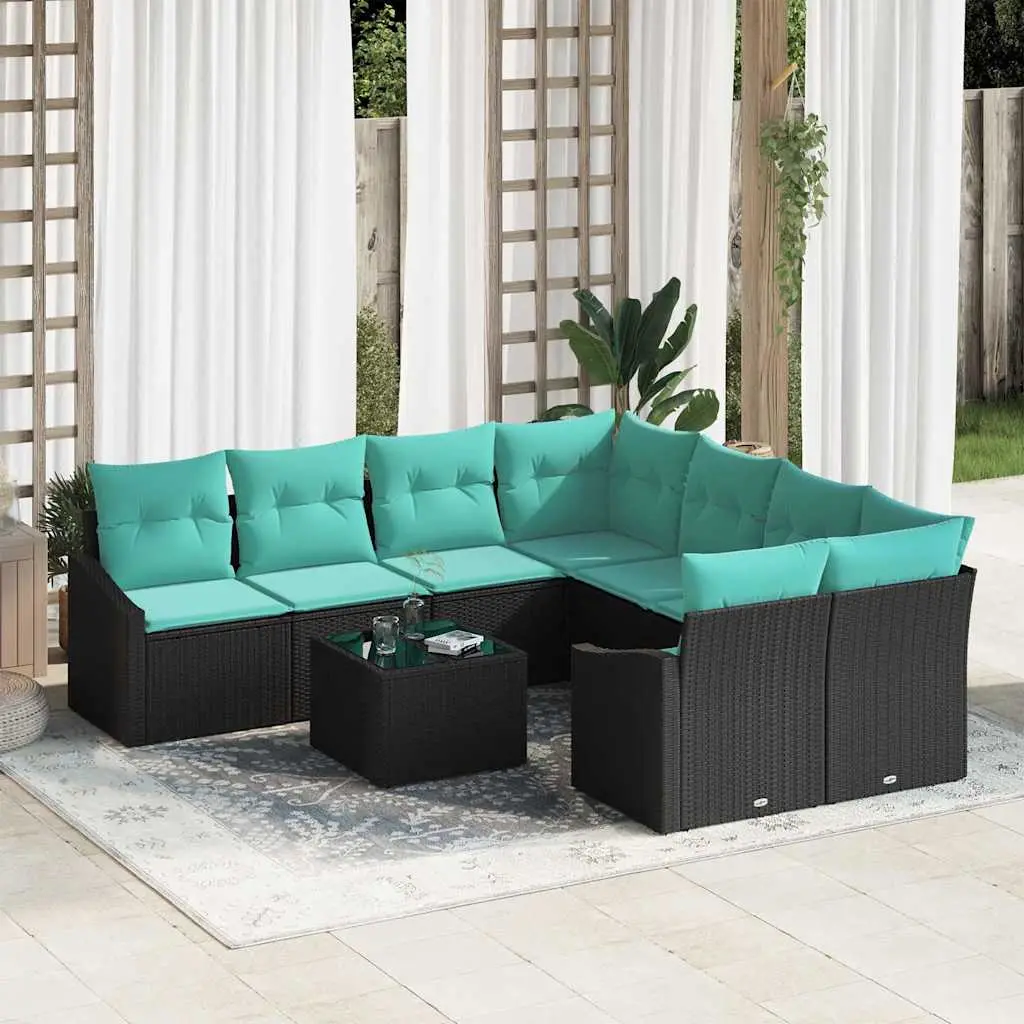 Ensemble de Canapés 9 pcs Noir et turquoise polyrotin vidaXL 3346666