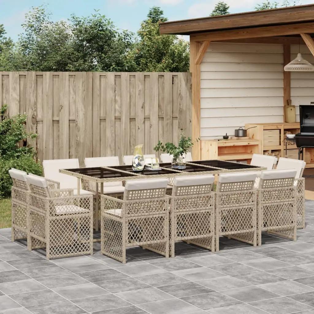 Ensemble de Jardin Repas 12 Personnes en Polyrotin Beige, Table 220cm et Chaises Dossier Pliable – ComfortXL Outdoor Living