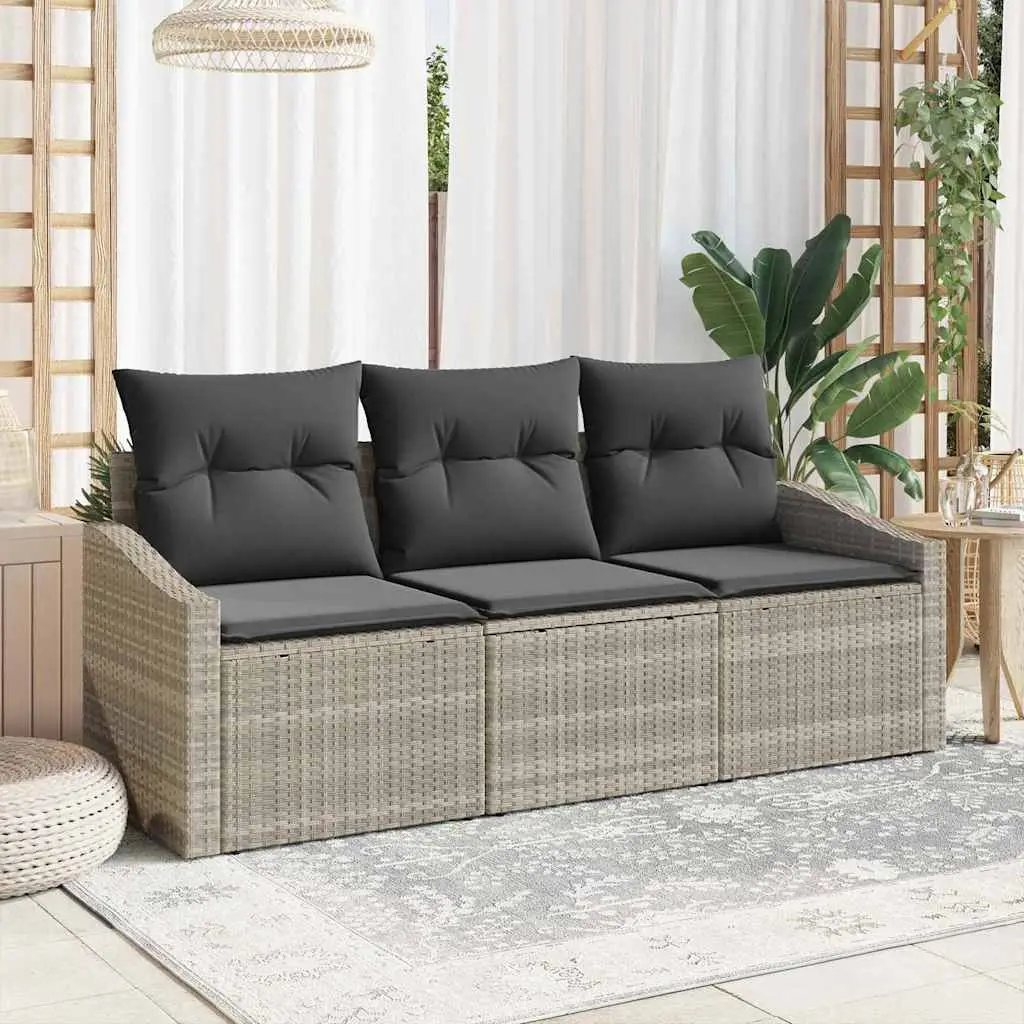 Ensemble de Canapés avec coussin 3 pcs Gris clair polyrotin vidaXL 3346582