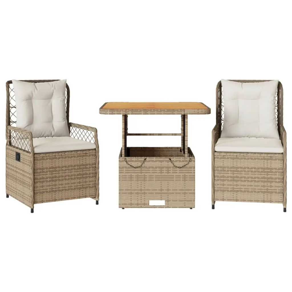 Ensemble de 3 pcs table de jardin et chaises avec coussins – mobilier de jardin Beige poly rotin-JU2609