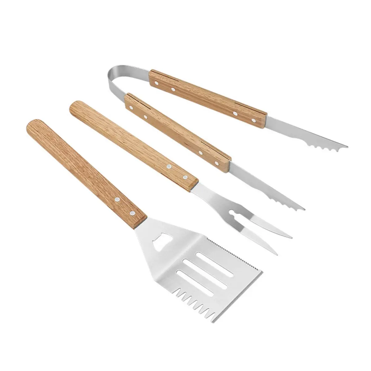 Ensemble d’ustensiles de barbecue d’extérieur trois pièces (manche en chêne) – MCBOSON
