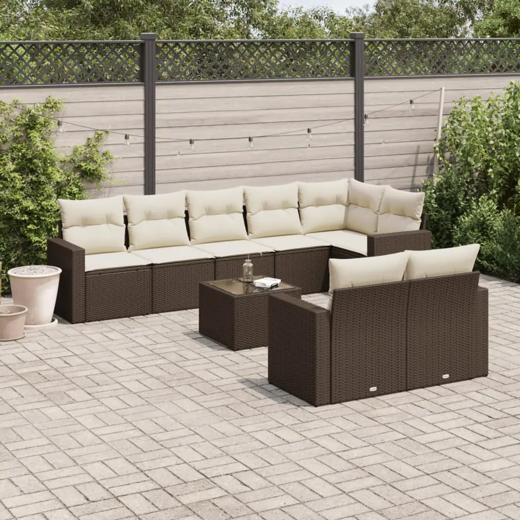 Ensemble de jardin 9 pièces Résine Tressée Marron avec Table Basse et Coffres de Rangement – ComfortXL Outdoor Living