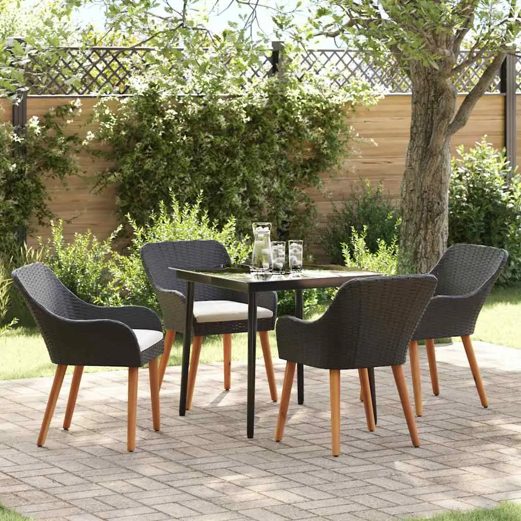 Ensemble de Repas Extérieur 5 Pièces en Résine Tressée 4 Personnes pour Jardin et Patio Noir – ComfortXL Outdoor Living