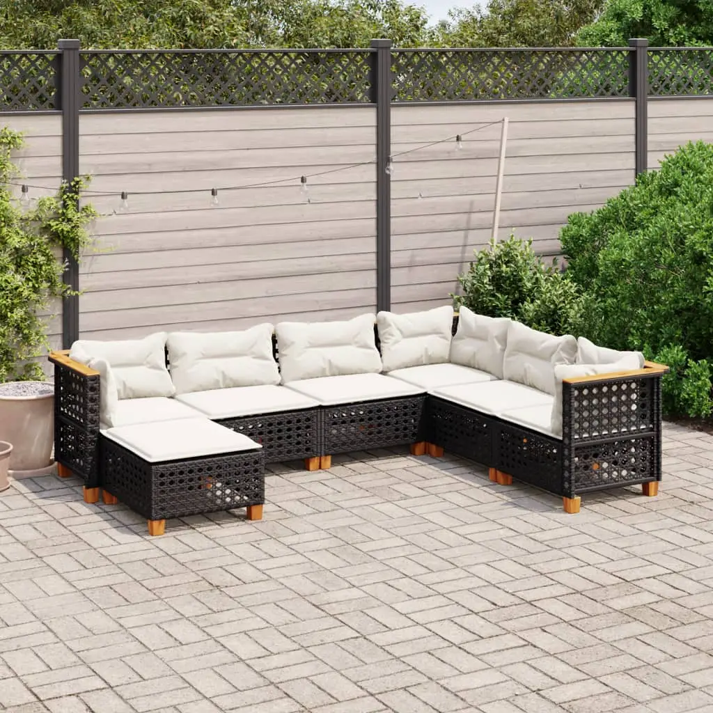 Ensemble de jardin 7 places en résine tressée avec pouf modulable Noir – ComfortXL Outdoor Living