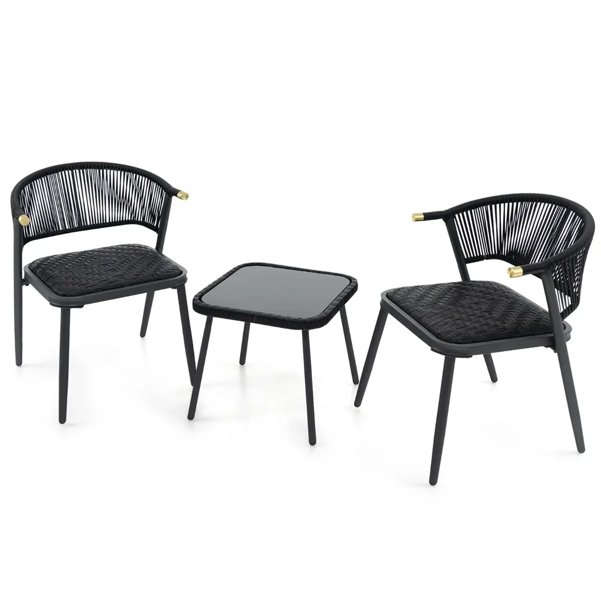 Ensemble de Meubles 3 Pcs de Patio en Rotin Charge 180KG Salon de Jardin Chaises Rembourrées en Mousse à Séchage Rapide Noir Marron