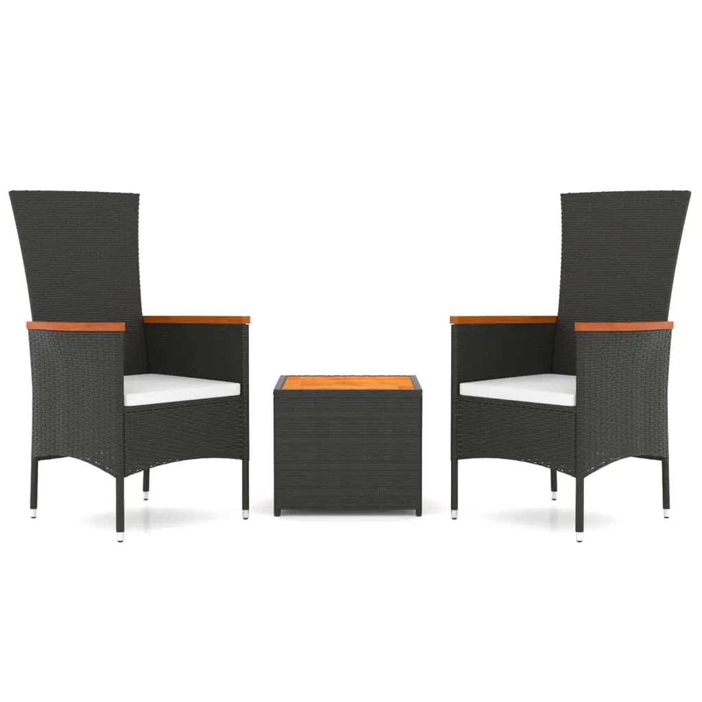 Ensemble de 3 pcs salon de jardin – Mobilier d’extérieur – Mobilier de jardin noir poly rotin et acacia-JU7092