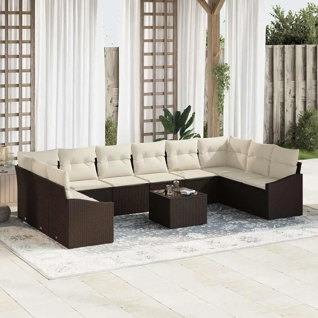 Ensemble de Canapés avec coussin 11 pcs Marron polyrotin vidaXL 3346908