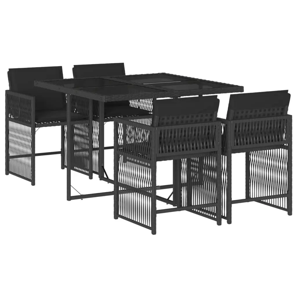 Ensemble de 5 pcs table de jardin et chaises avec coussins – mobilier de jardin Noir Résine tressée-JU2507