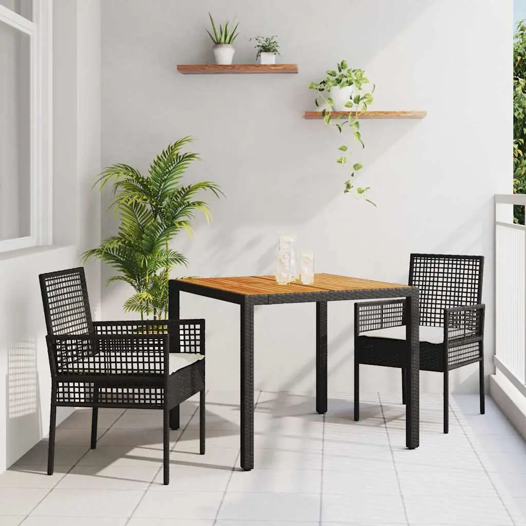 Ensemble de repas pour balcon 2 personnes en polyrotin avec table et chaises confortables Noir – ComfortXL Outdoor Living
