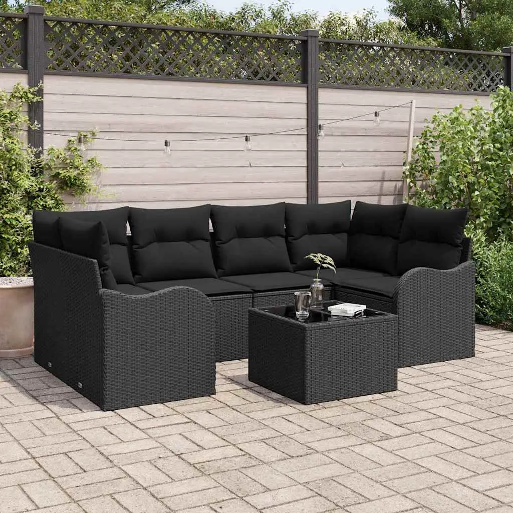 Ensemble Canapé Modulable 7 Unités Résine Tressée Noir Accoudoirs Courbés Jardin – ComfortXL Outdoor Living