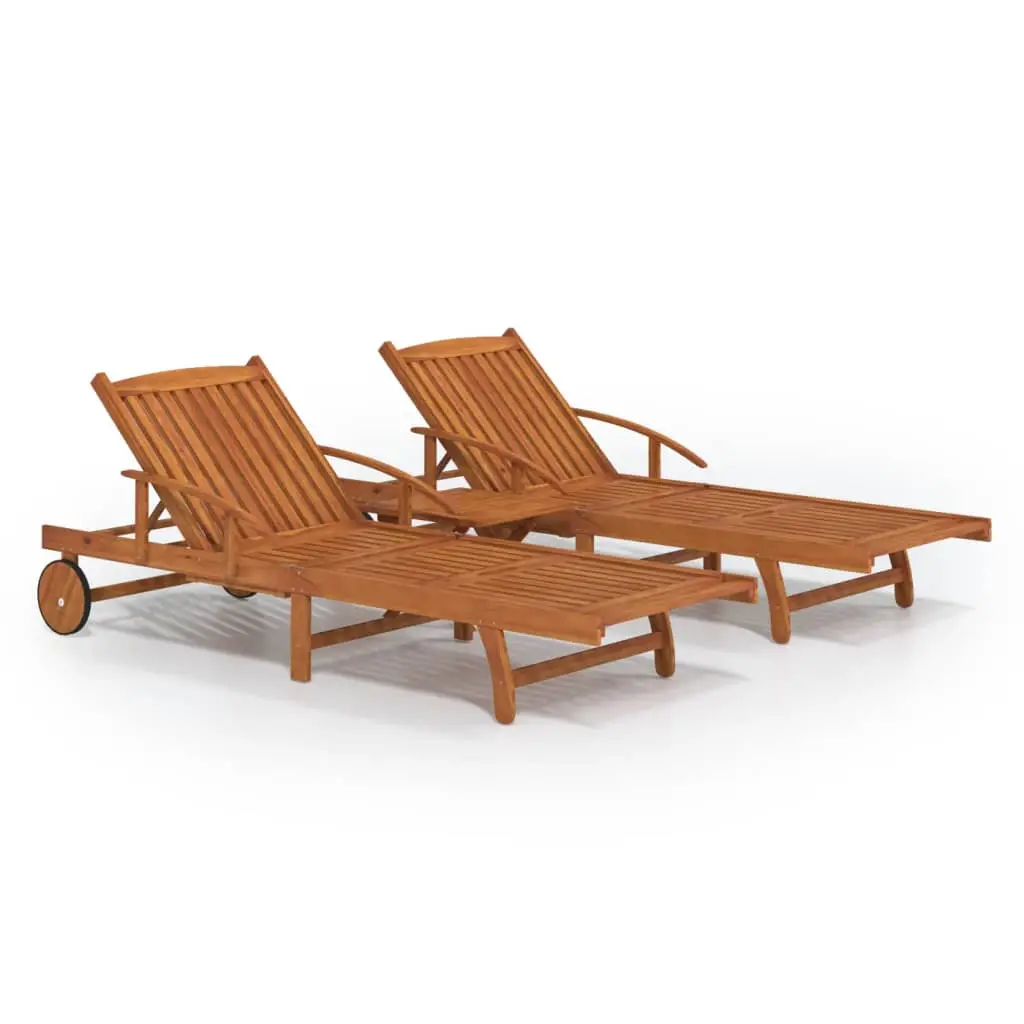 Ensemble de 3 Transats avec table – Bain de soleil Bois acacia massif – Meuble Pro