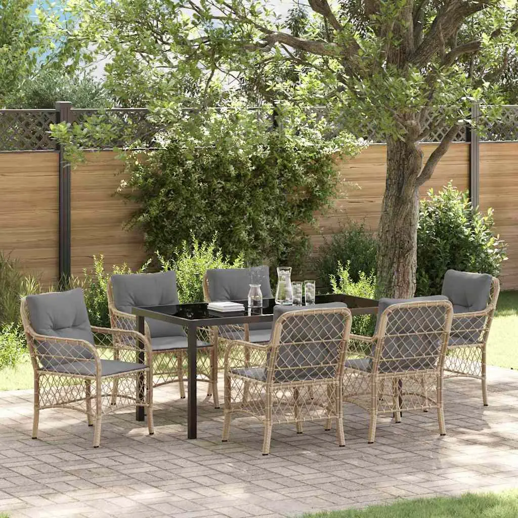 Ensemble de salle à manger pour jardin 7 pcs Beige polyrotin vidaXL 3380236 beige et gris clair