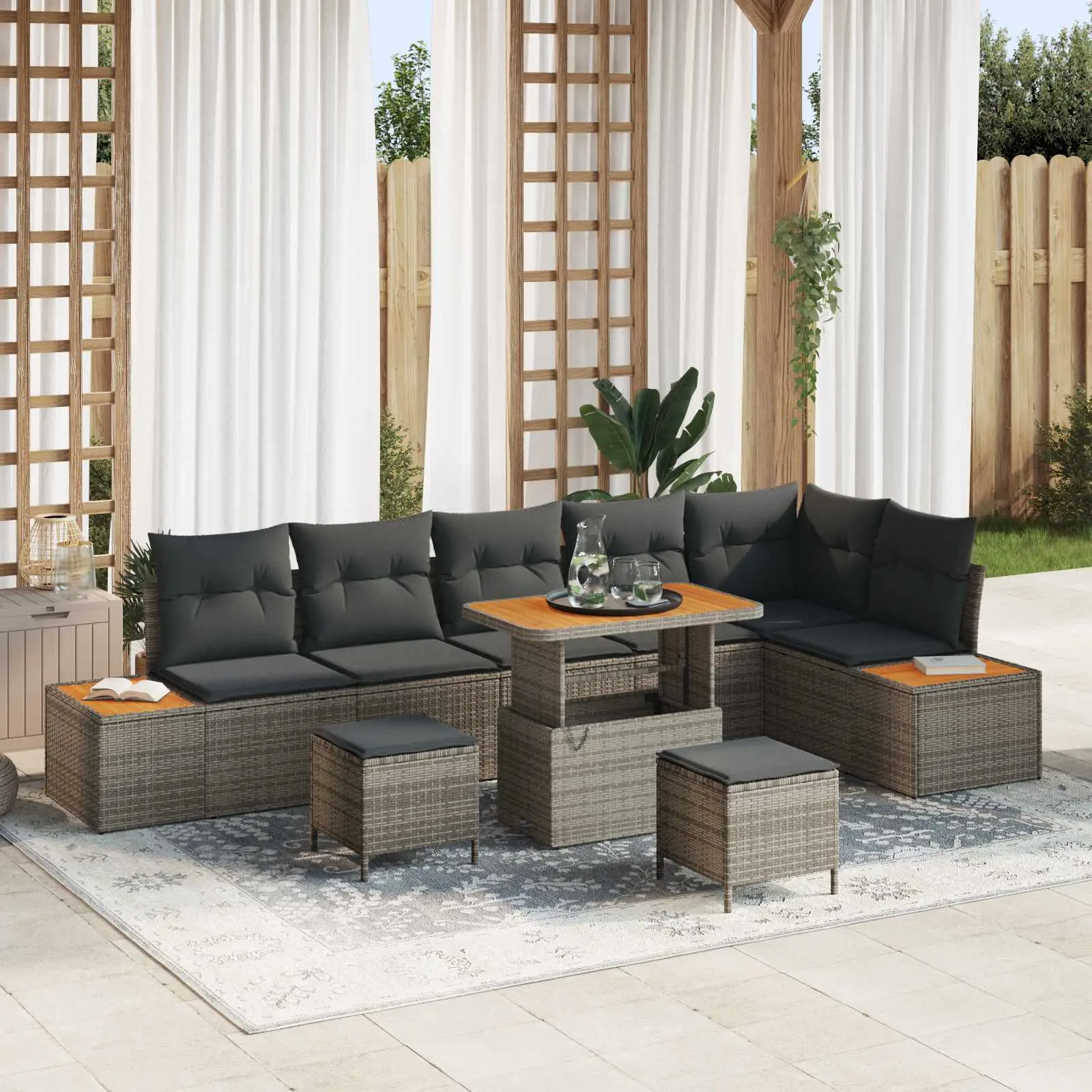 Ensemble de canapé de jardin avec coussin 9 pcs Gris vidaXL 3363328