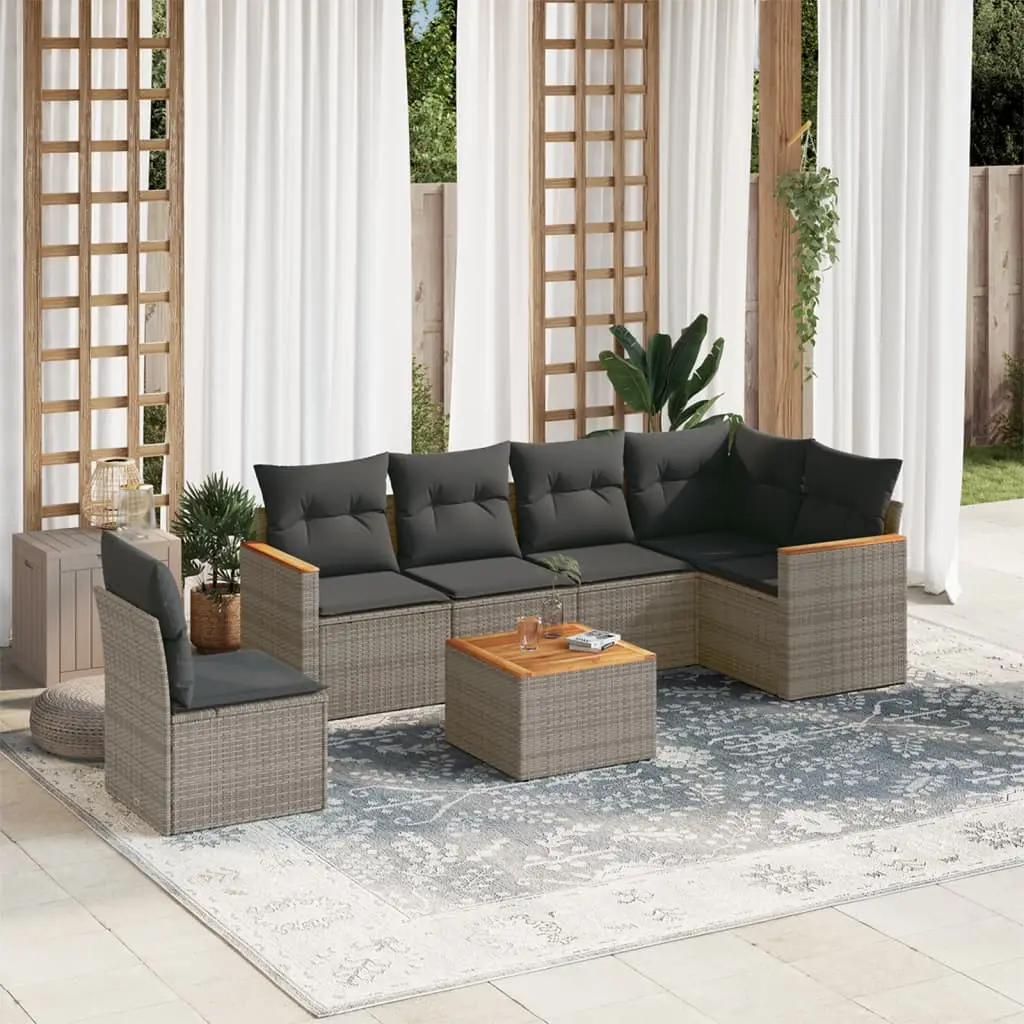 Ensemble Canapé de Jardin d’Angle 6 Places, Résine Tressée Grise et Table en Bois pour Terrasse – ComfortXL Outdoor Living
