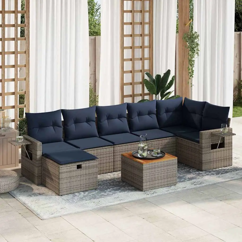 Ensemble de jardin 8 pcs avec table en bois et rangements en résine tressée Gris – ComfortXL Outdoor Living