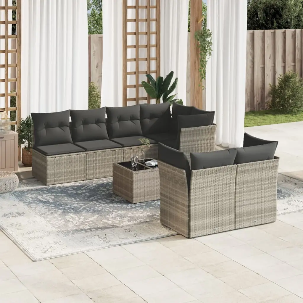 Ensemble canapé de jardin 9 éléments en résine tressée modulable pour balcon et extérieur Gris Clair – ComfortXL Outdoor Living